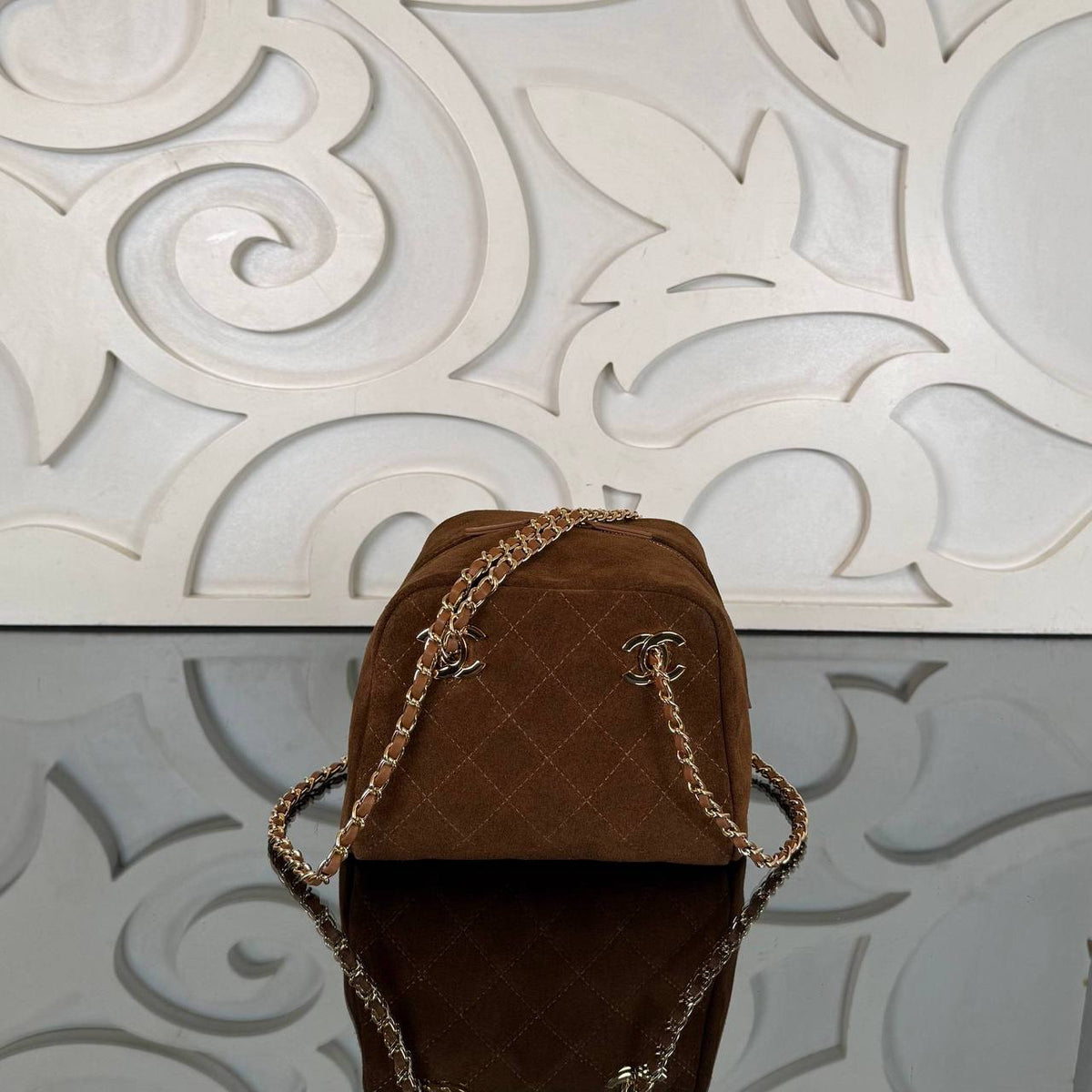 26A Suede Bowling Bag Small | Brown Suede | front view