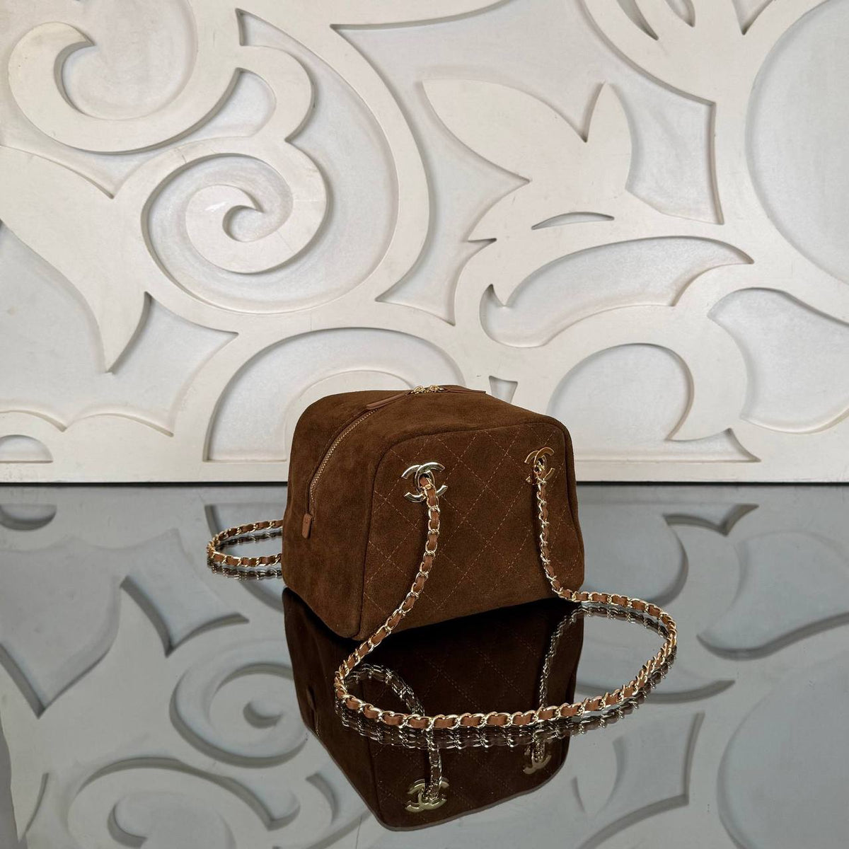 26A Suede Bowling Bag Small | Brown Suede | angled view