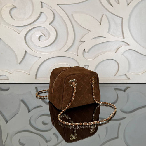 26A Suede Bowling Bag Small | Brown Suede | angled view