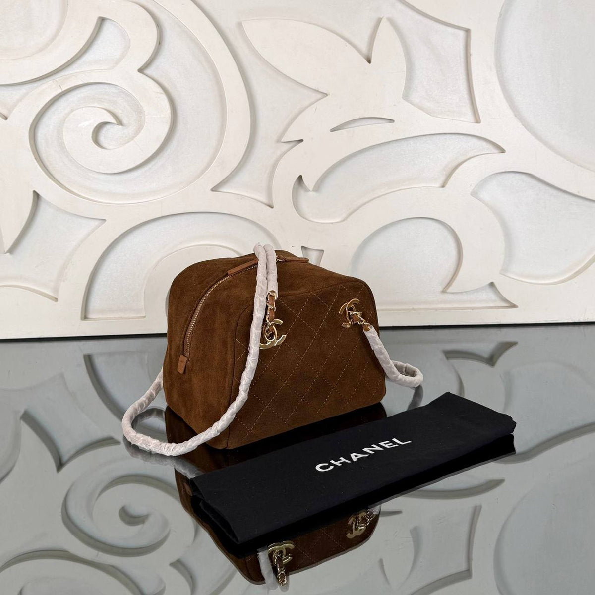 26A Suede Bowling Bag Small | Brown Suede | packaging view