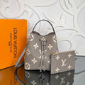 Taupe Bicolor Bucket Bag MM front with pouch