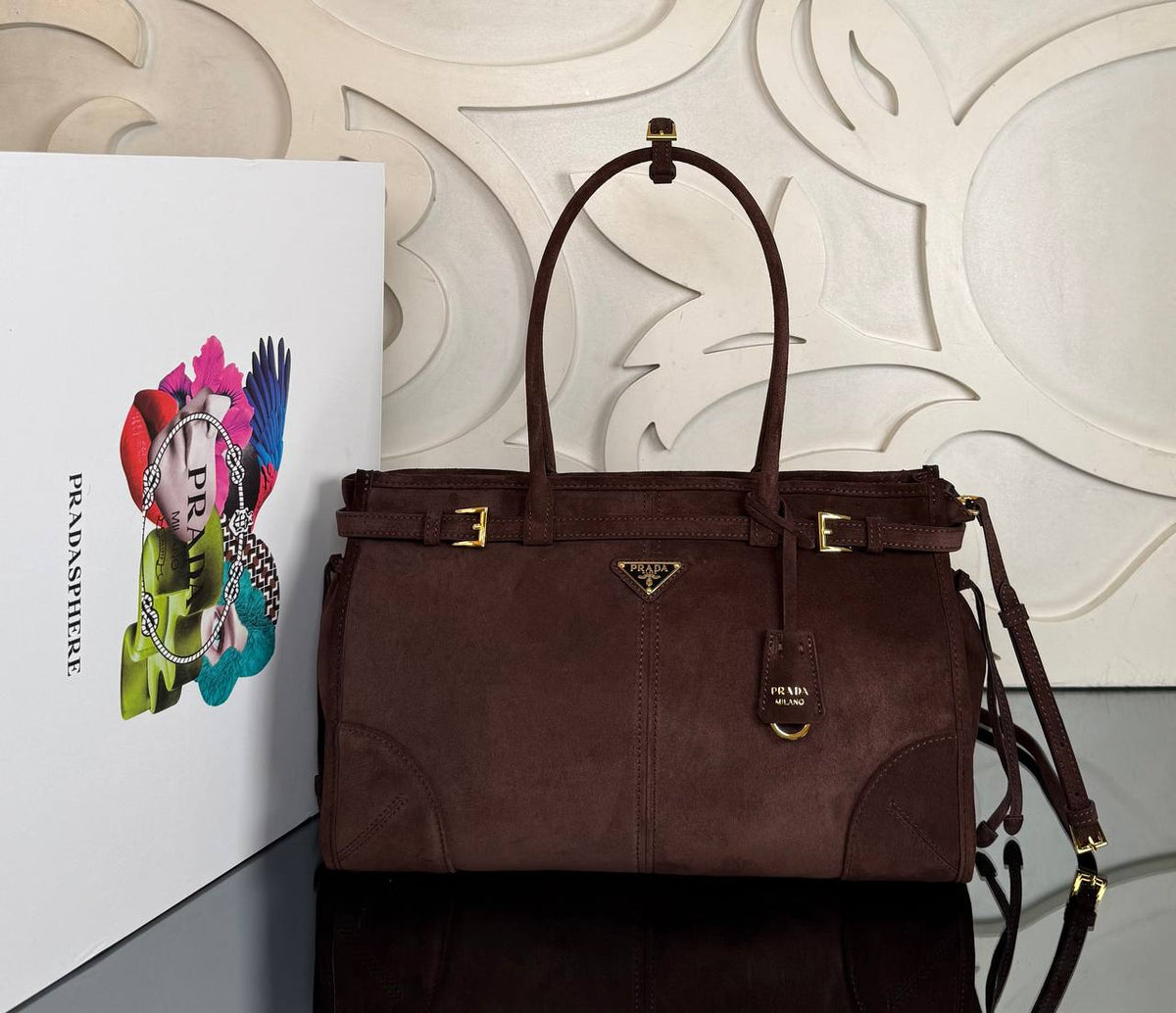 Bonnie Medium Handbag | Dark Brown Suede | front view