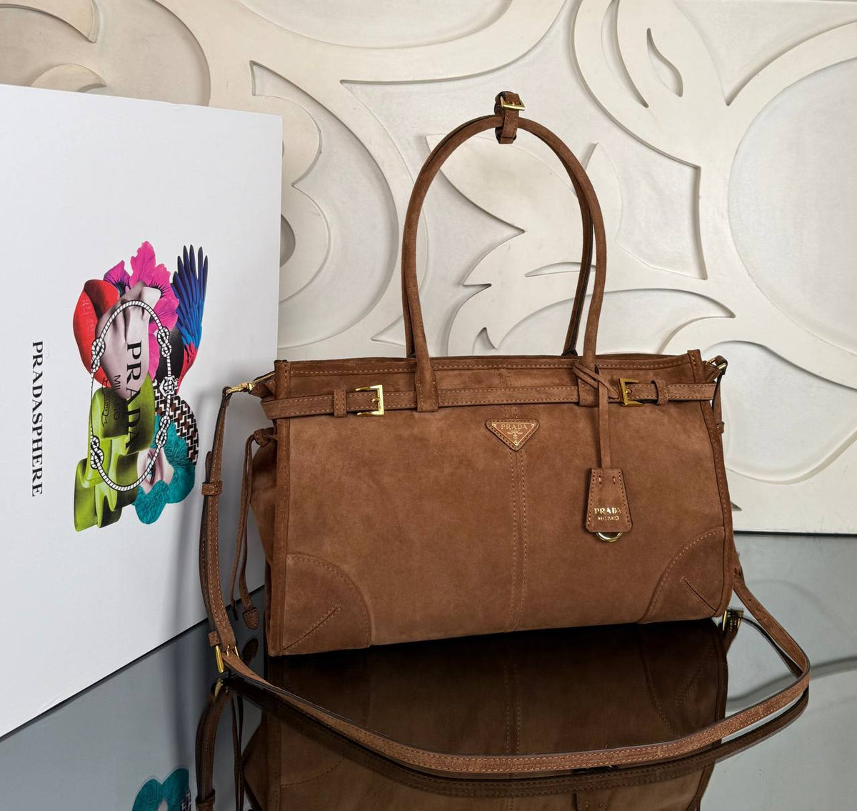 Bonnie Medium Handbag | Tan Suede | angled view