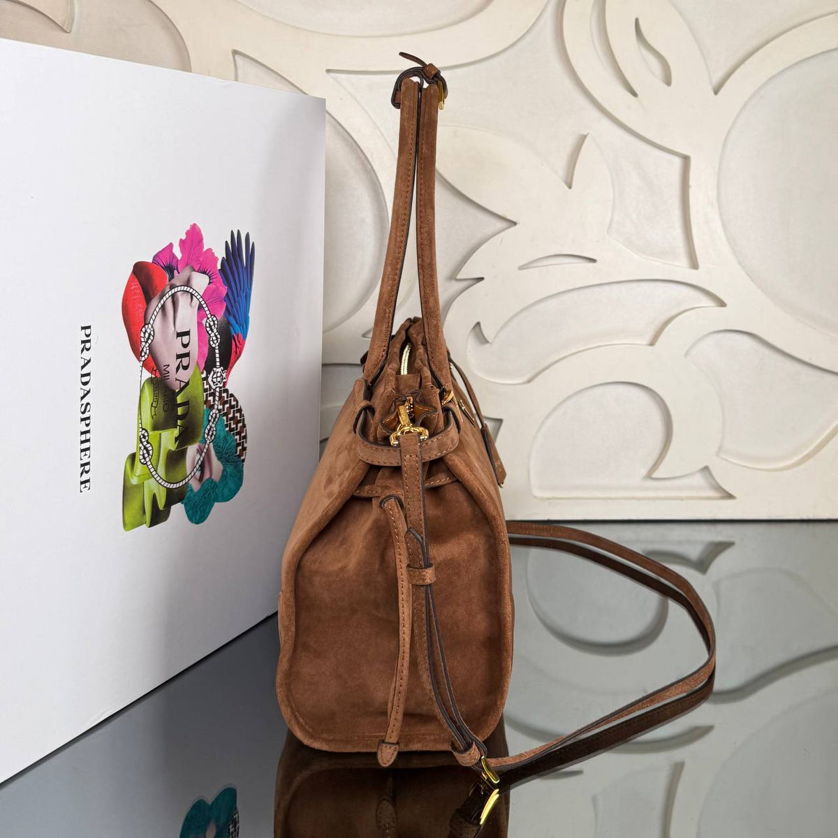 Bonnie Medium Handbag | Tan Suede | side view
