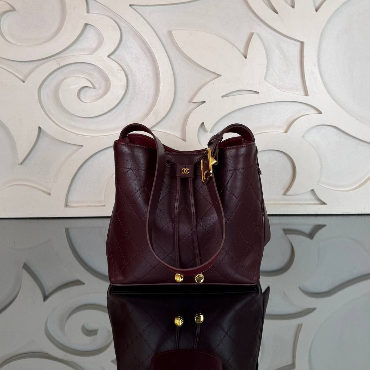 Bucket Bag Medium Burgundy Leather