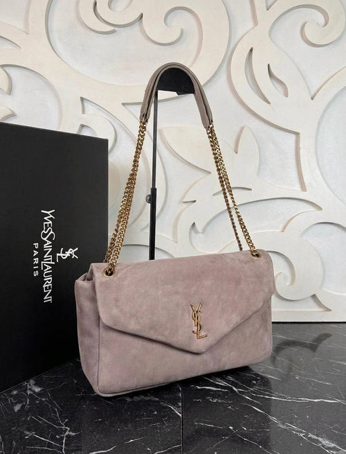 Calypso Large in Calf Suede | Taupe | shoulder view