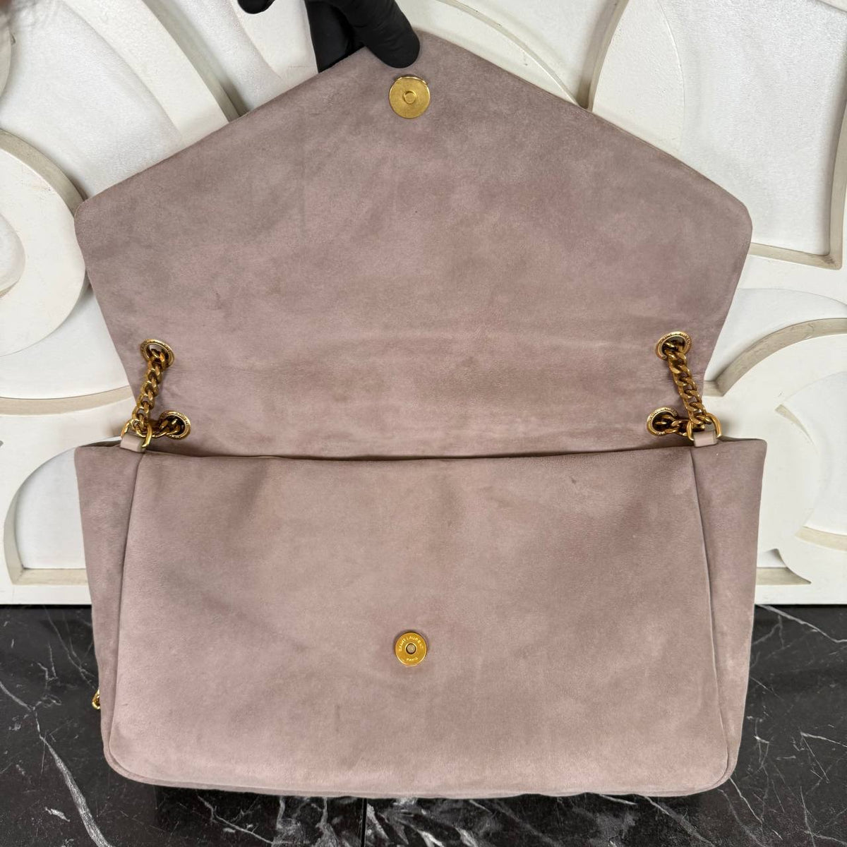 Calypso Large in Calf Suede | Taupe | open view