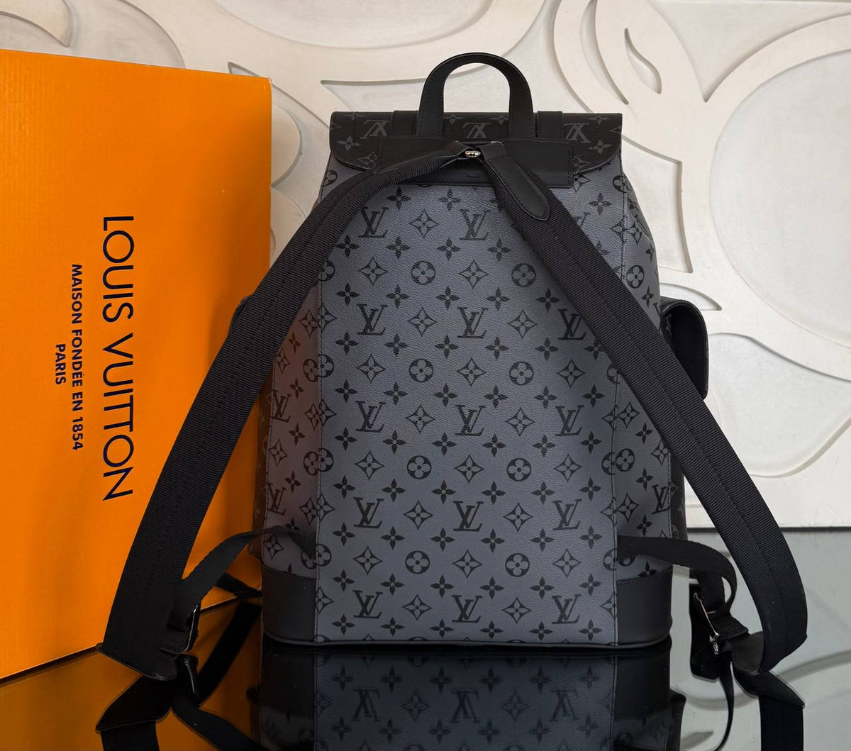 Christopher MM Backpack | Gray Monogram | back