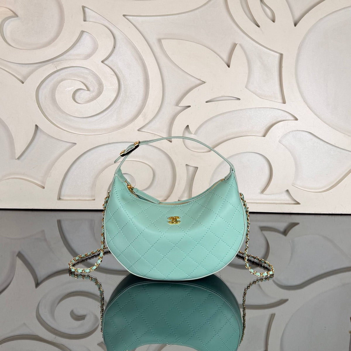 Clutch with Chain Bag | Mint Green | front view