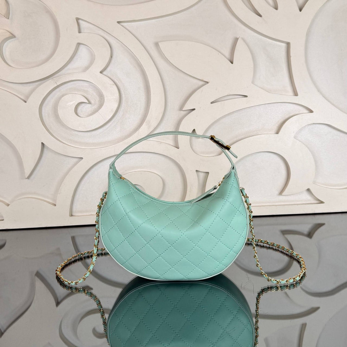 Clutch with Chain Bag | Mint Green | back view