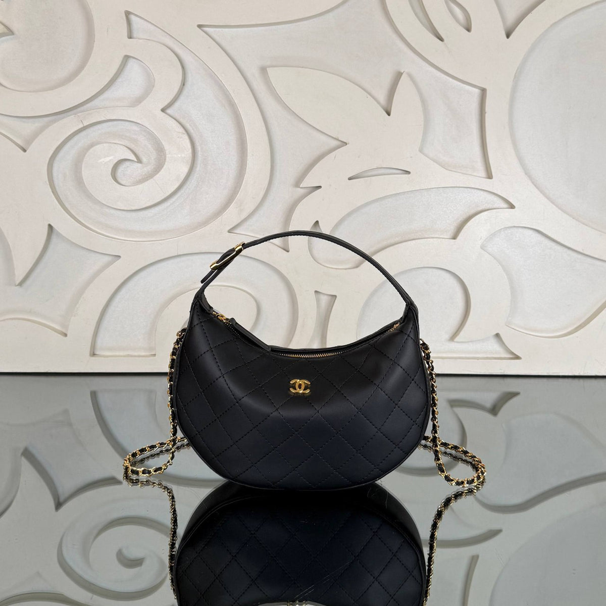 Clutch with Chain Bag | Black | front view