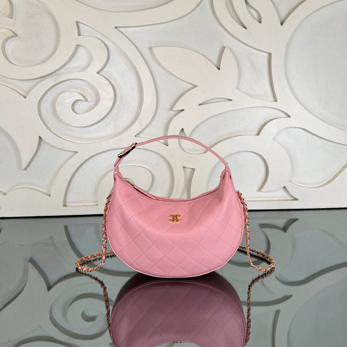 Clutch with Chain Bag | Pink | front view