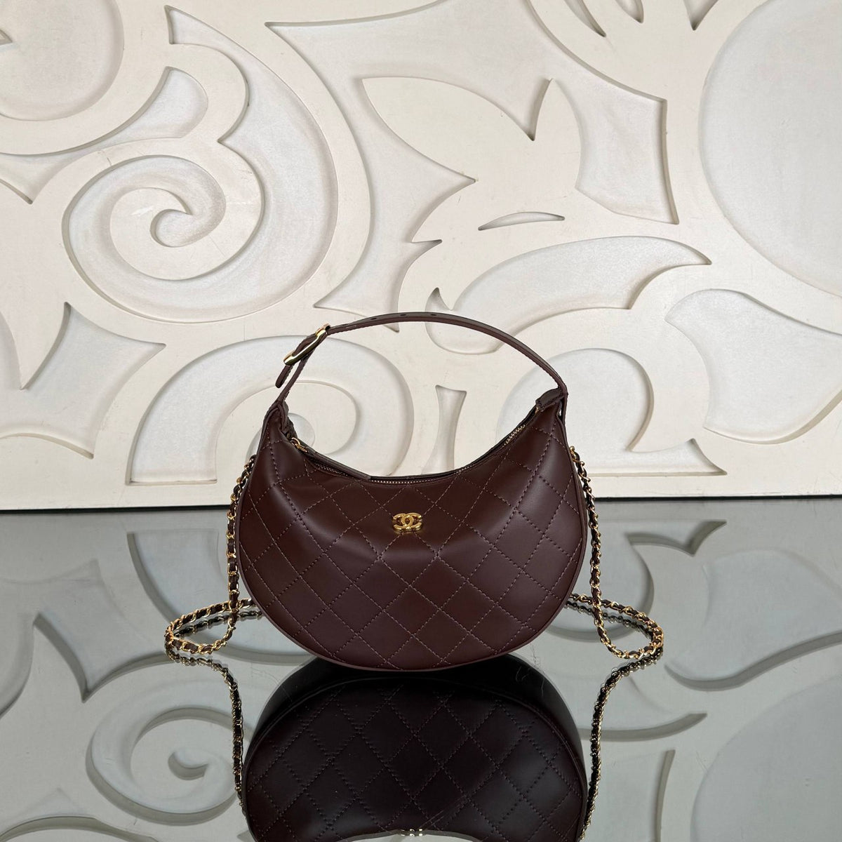Clutch with Chain Bag | Dark Brown | front view