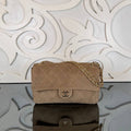 Large Suede Flap Bag | Tan | front view