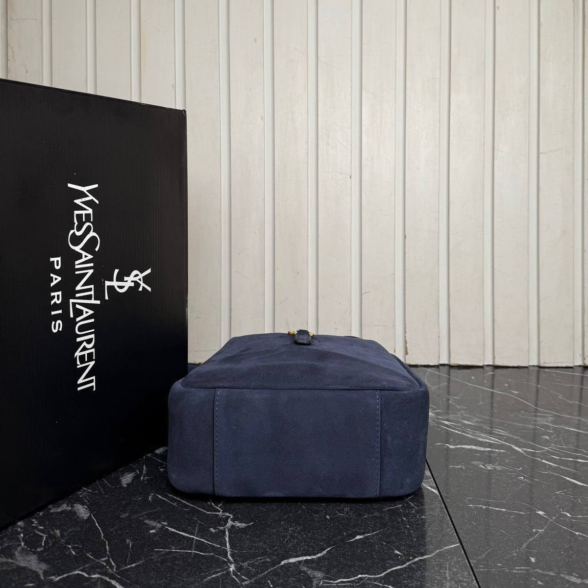 Le 37 Small Suede Bag | Navy | bottom view