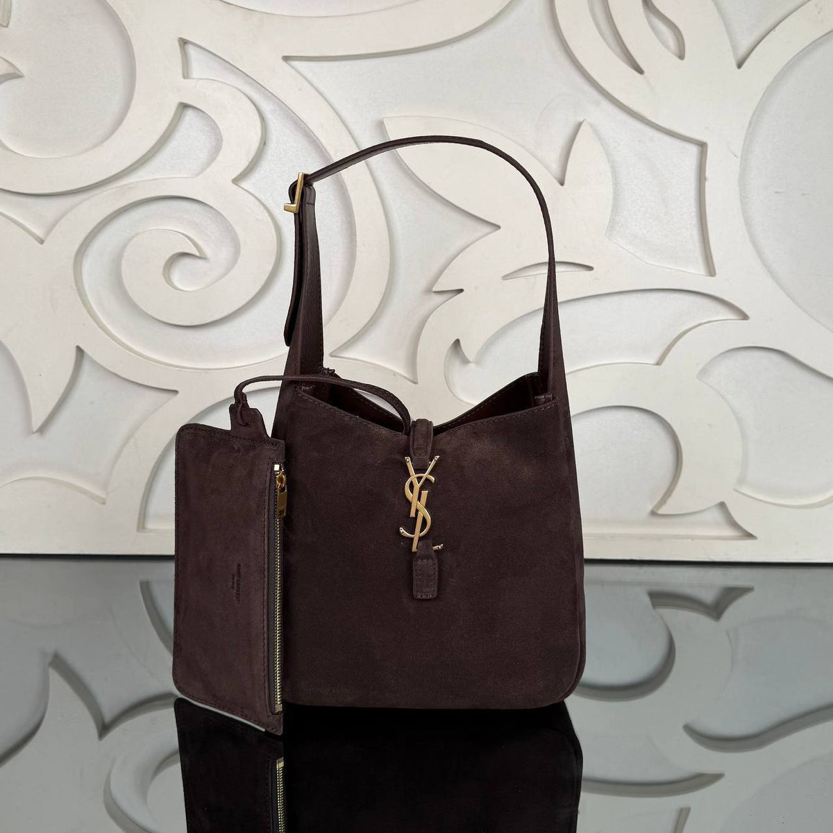 Le 37 Small Suede Bag | Dark Brown | front view