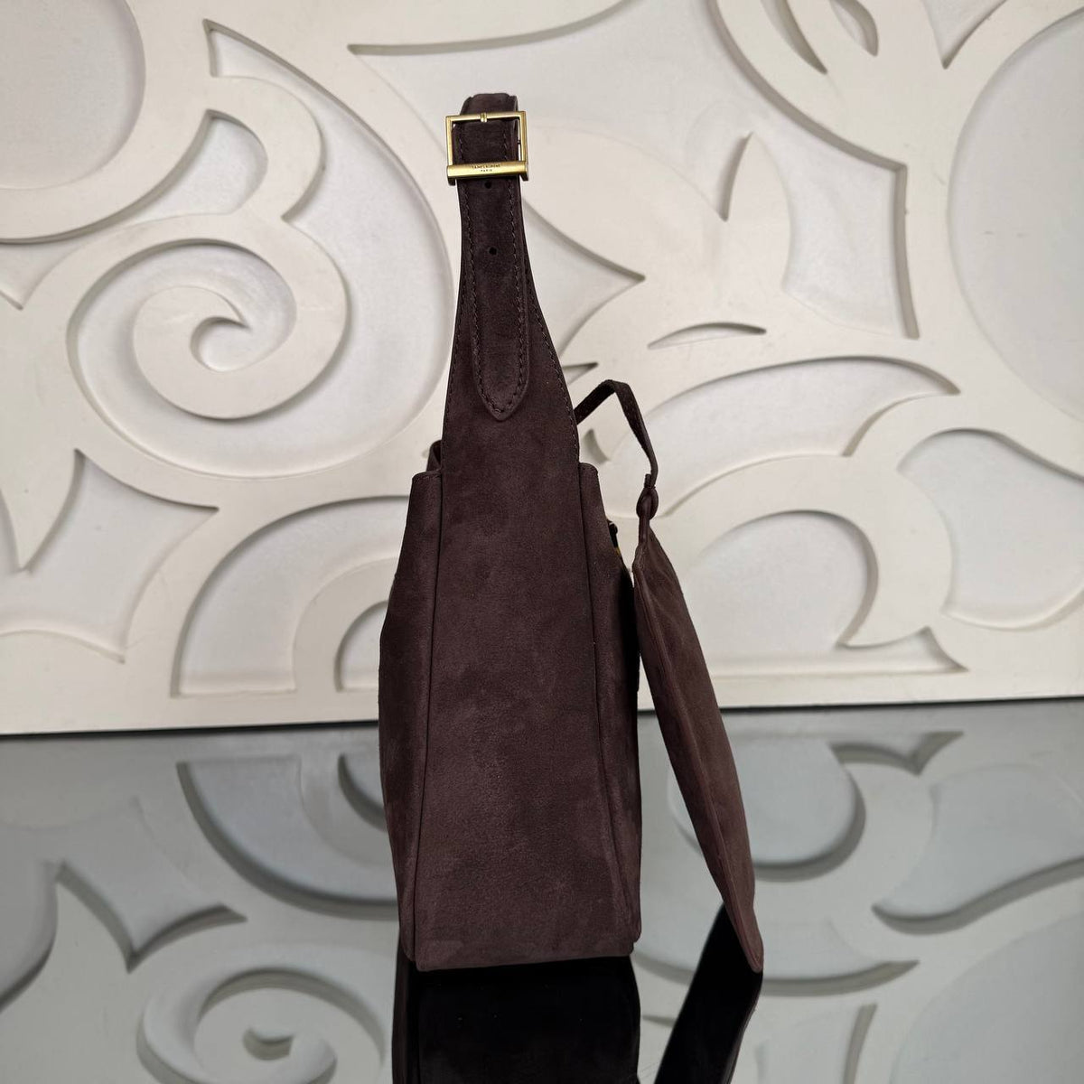 Le 37 Small Suede Bag | Dark Brown | side view