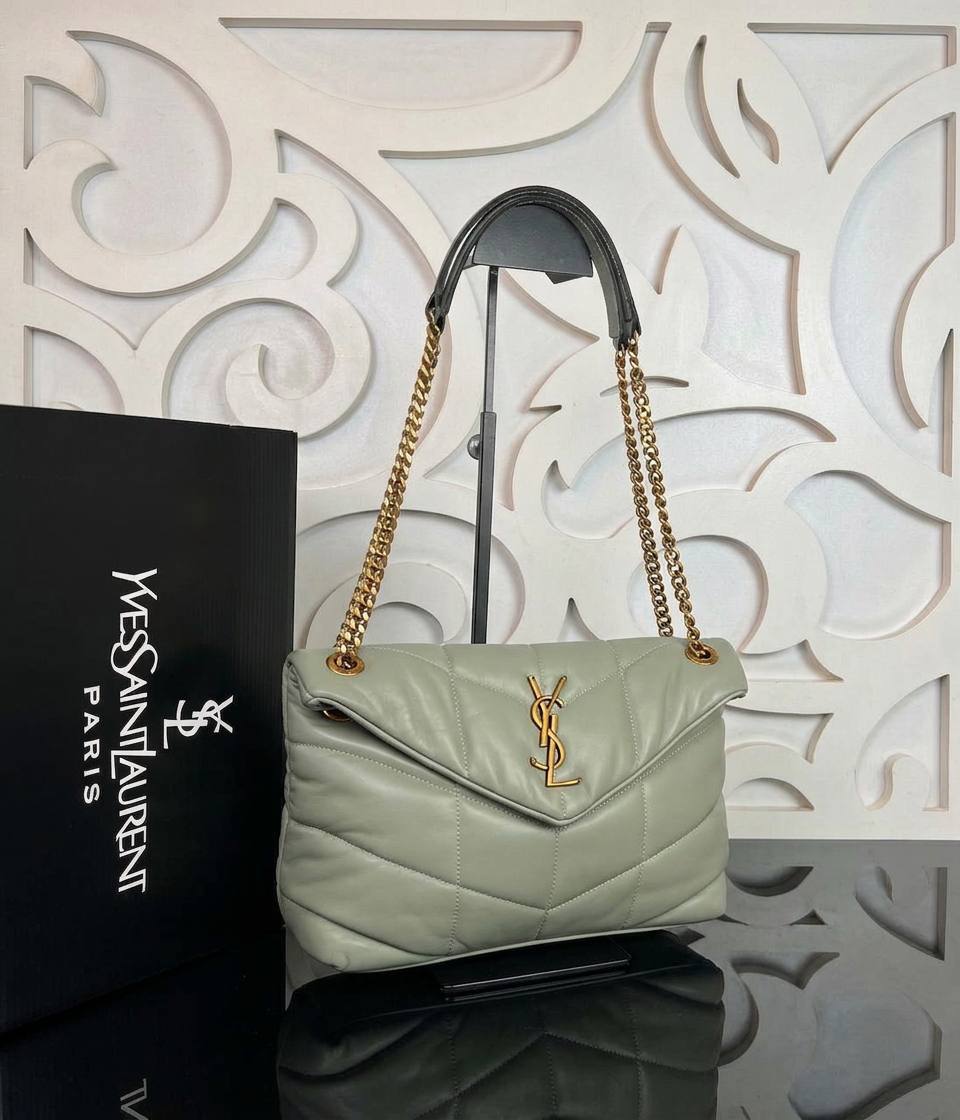 LouLou Puffer Bag Medium | Sage Green | angled view
