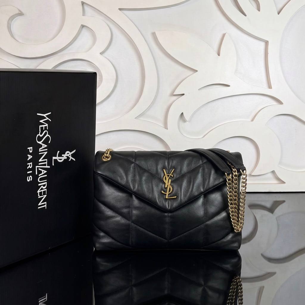 LouLou Puffer Bag Large | Black – Gold Hardware
