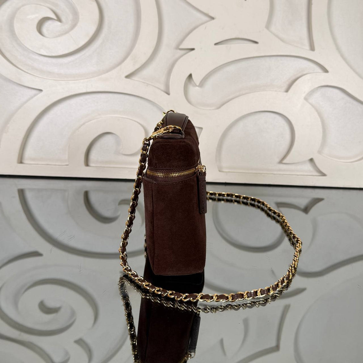 Medium Vanity Bag with Chain | Dark Brown | side view