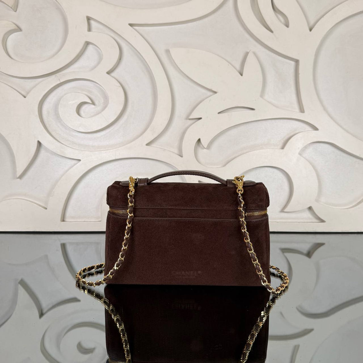 Medium Vanity Bag with Chain | Dark Brown | back view