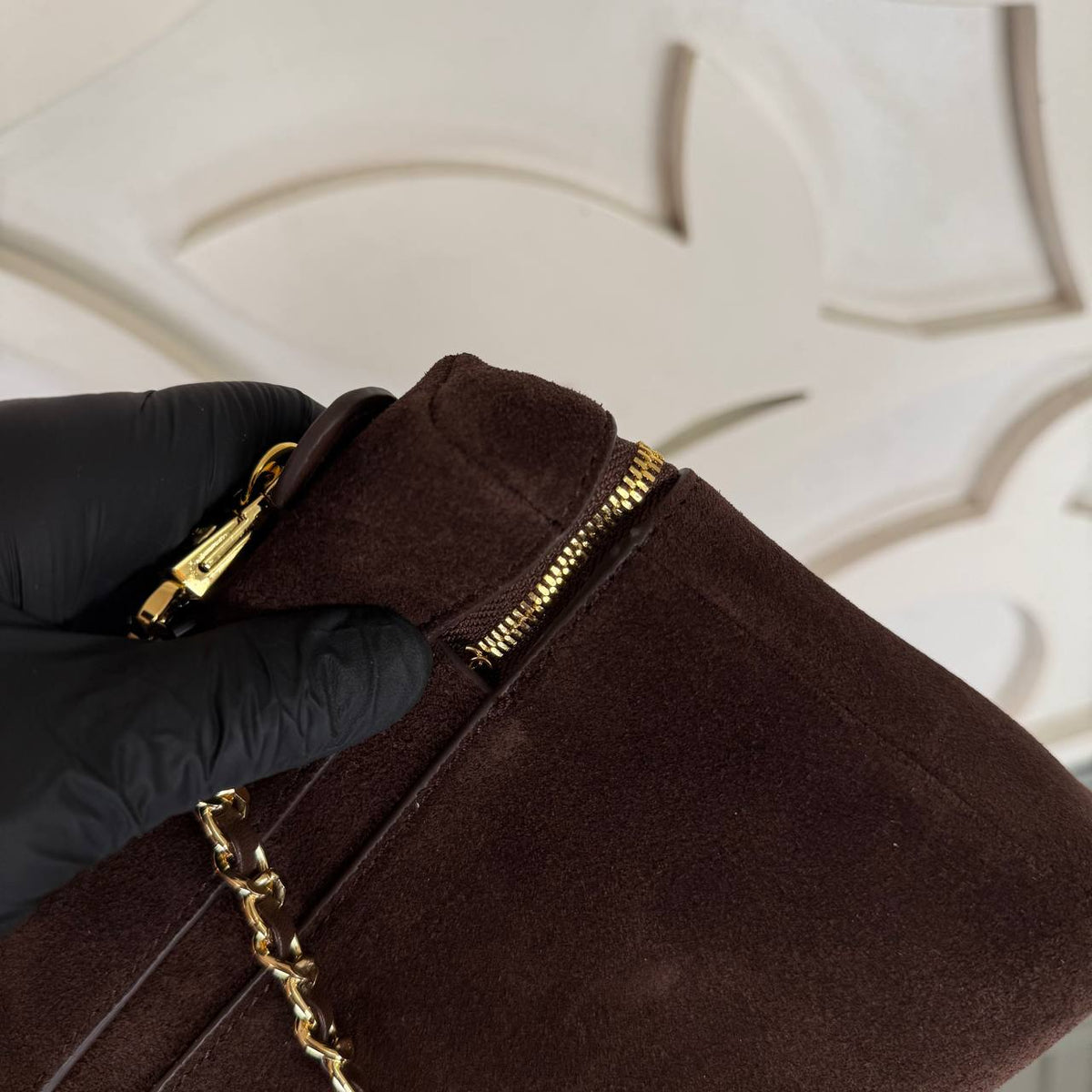 Medium Vanity Bag with Chain | Dark Brown | hardware detail