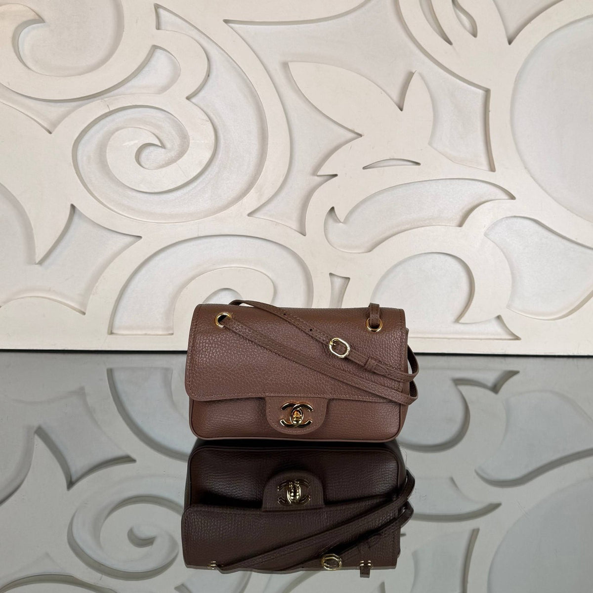 Mini Flap Bag | Taupe | front view