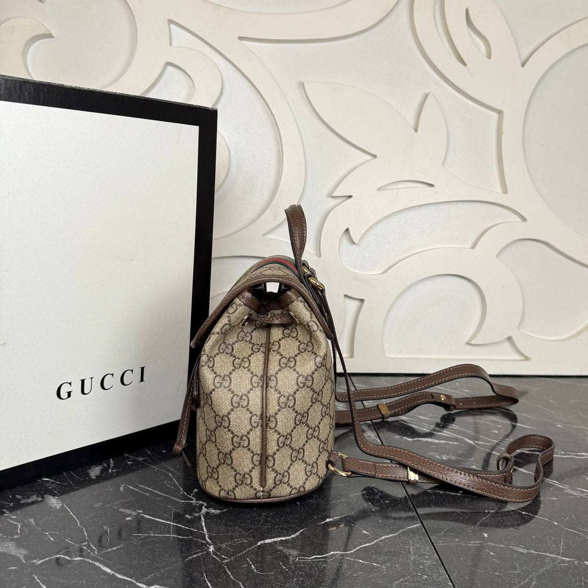 Ophidia Small Backpack | Beige GG Monogram | side view
