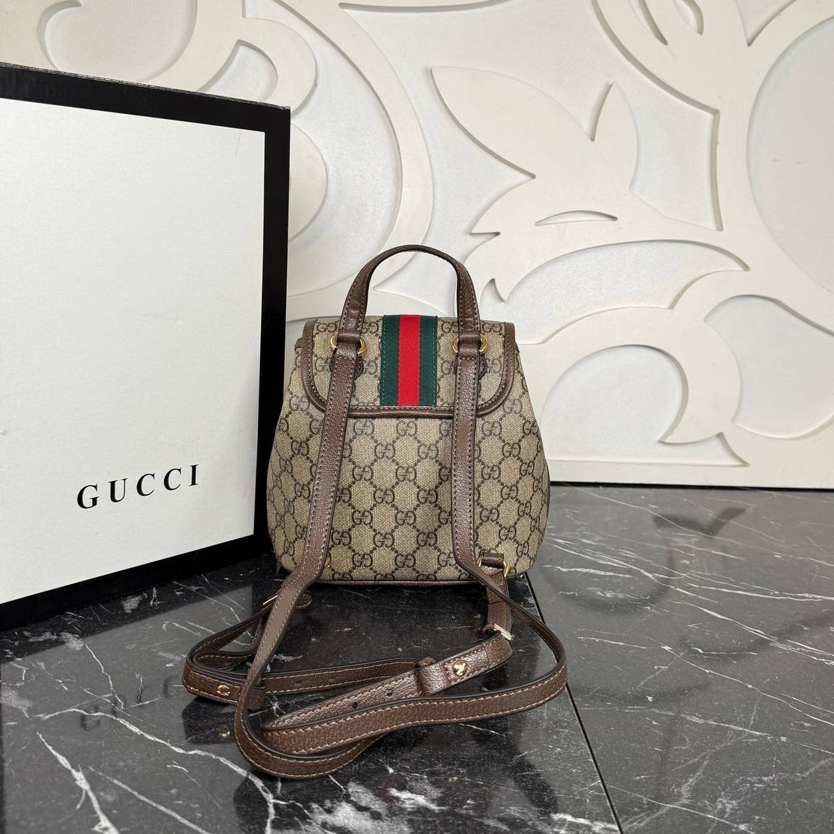 Ophidia Small Backpack | Beige GG Monogram | back view