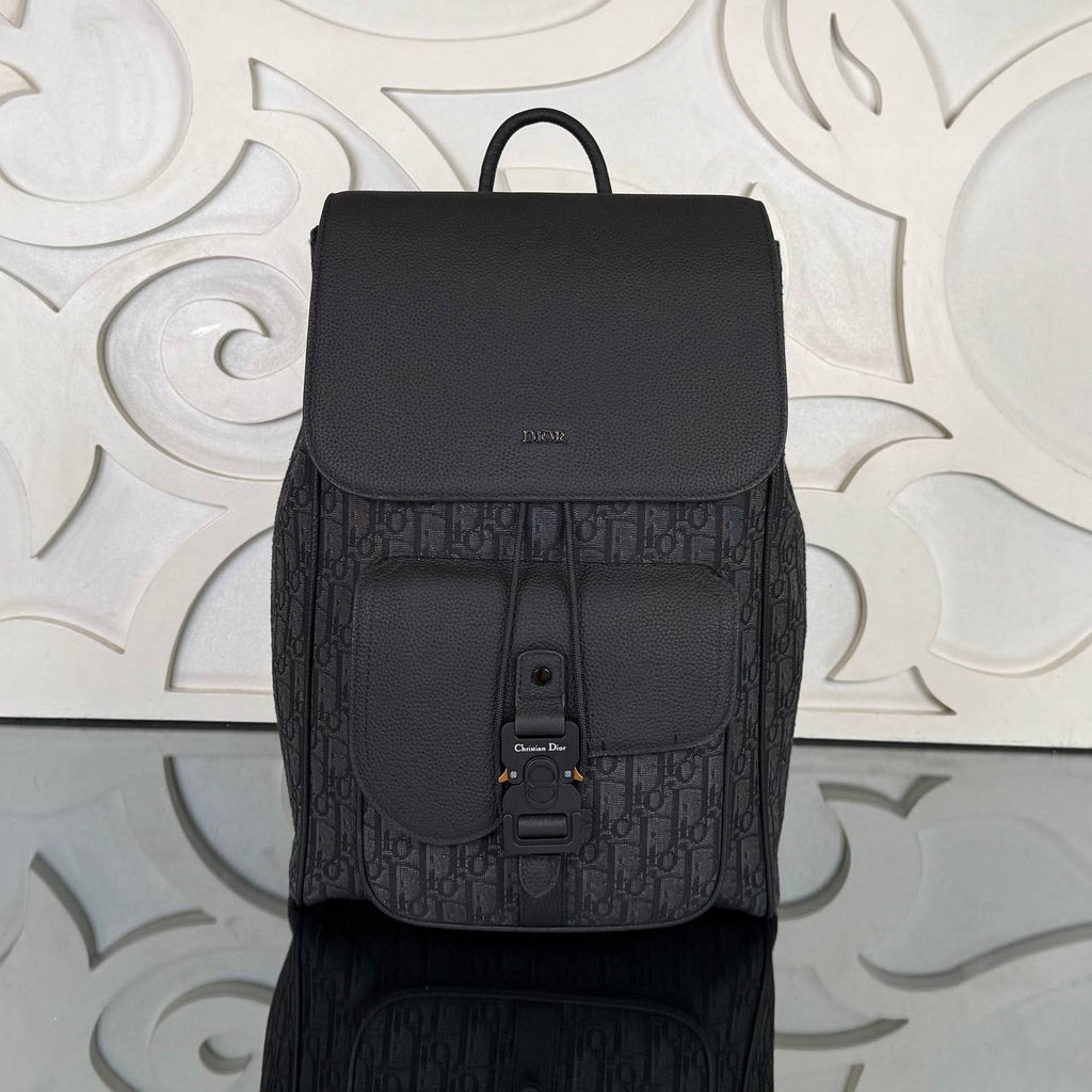 Saddle Backpack with Flap in Oblique Jacquard