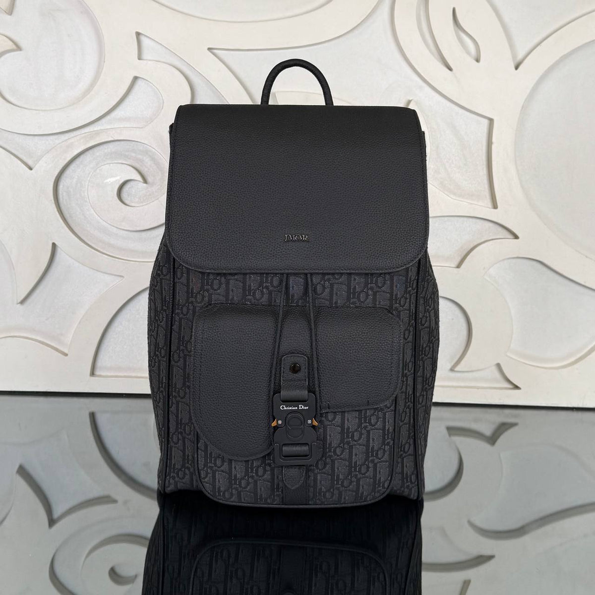 Saddle Backpack with Flap in Oblique Jacquard
