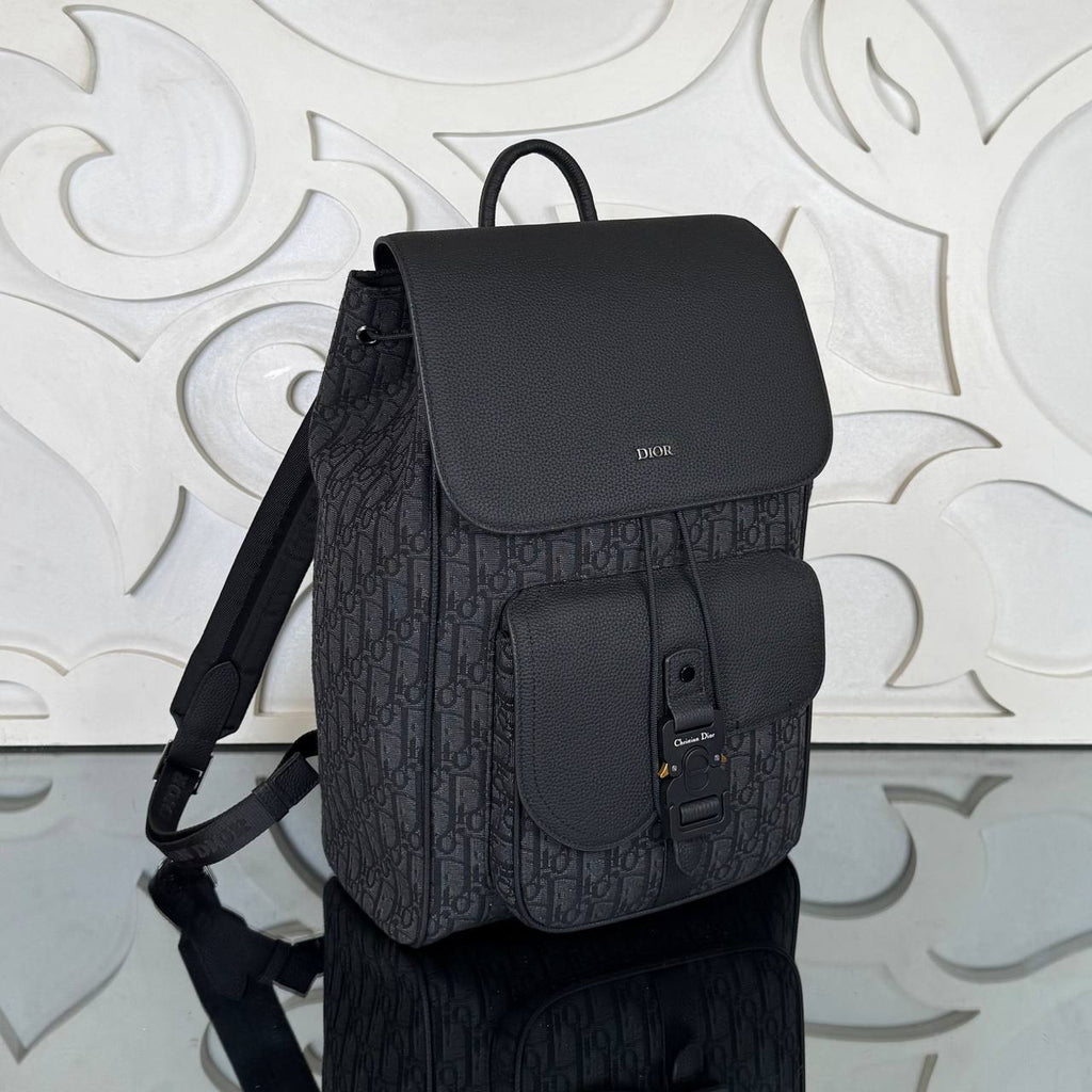 Saddle Backpack with Flap in Oblique Jacquard