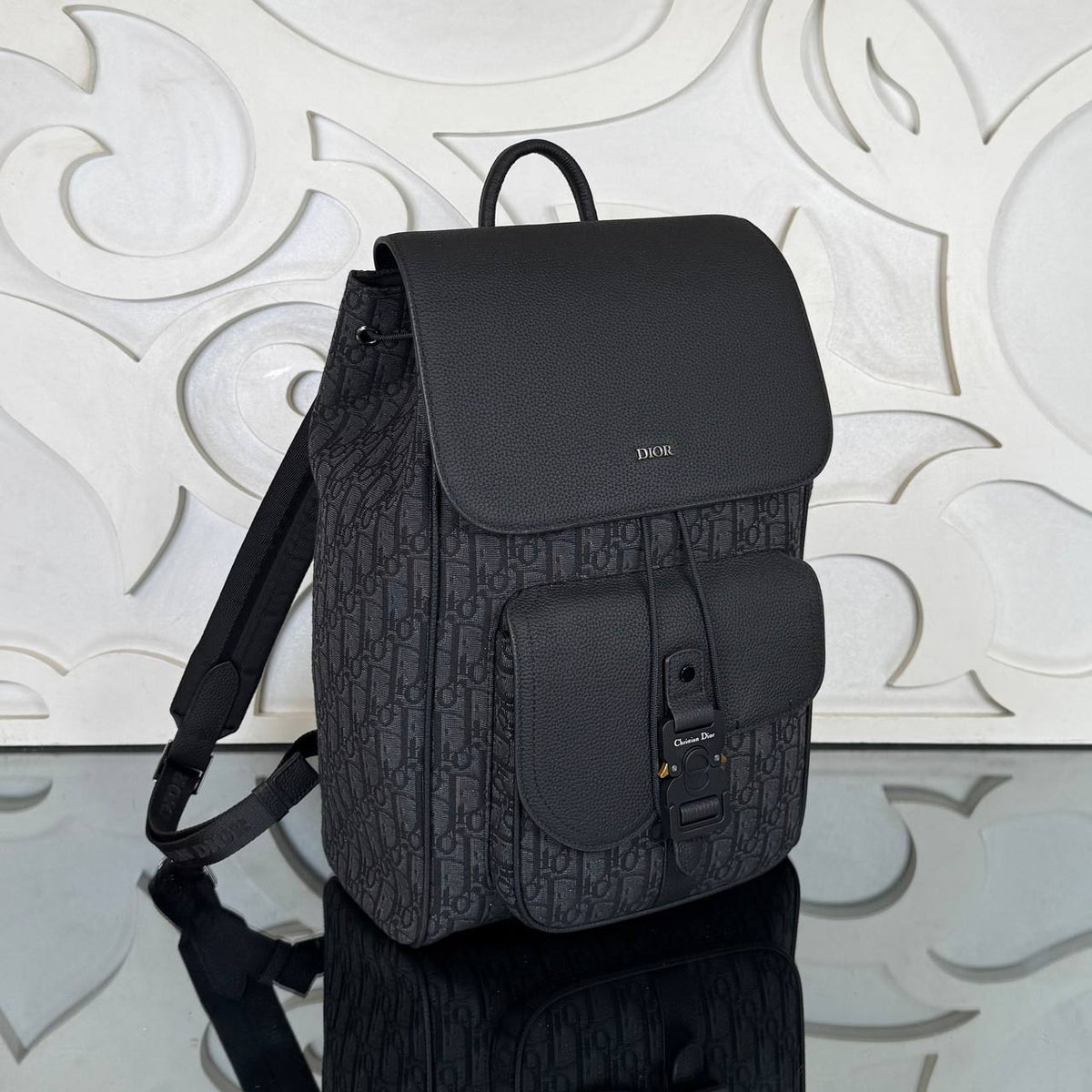 Saddle Backpack with Flap in Oblique Jacquard
