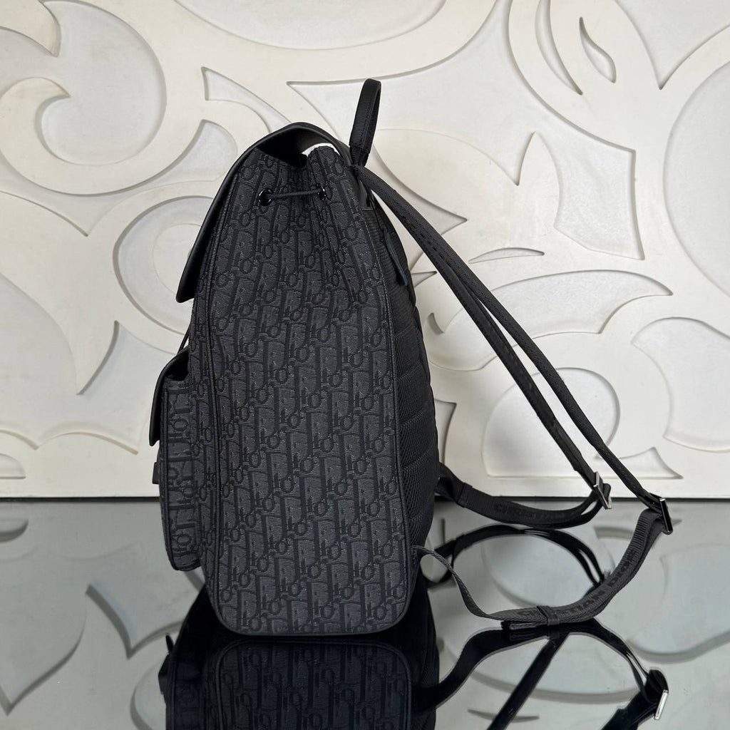 Saddle Backpack with Flap in Oblique Jacquard
