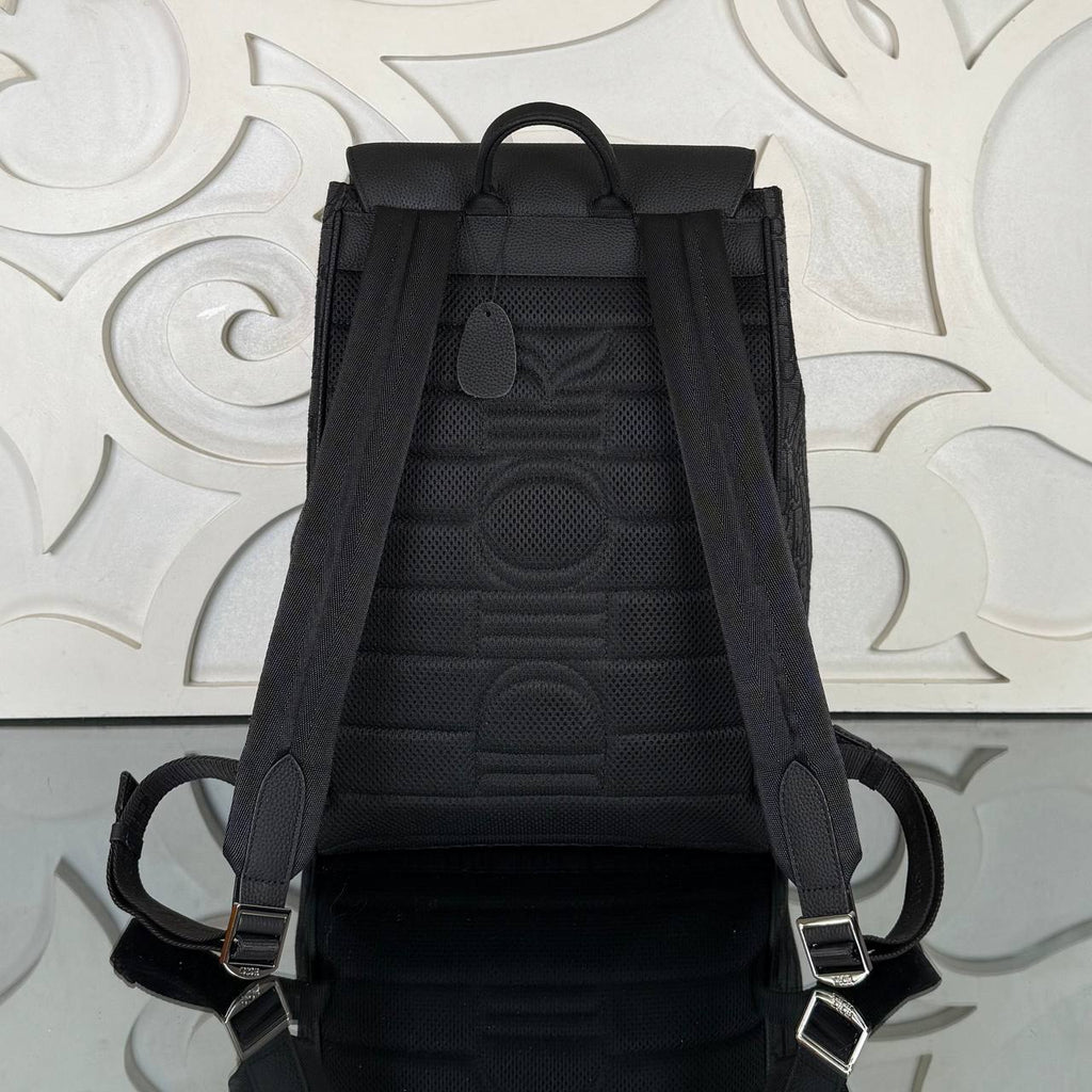 Saddle Backpack with Flap in Oblique Jacquard