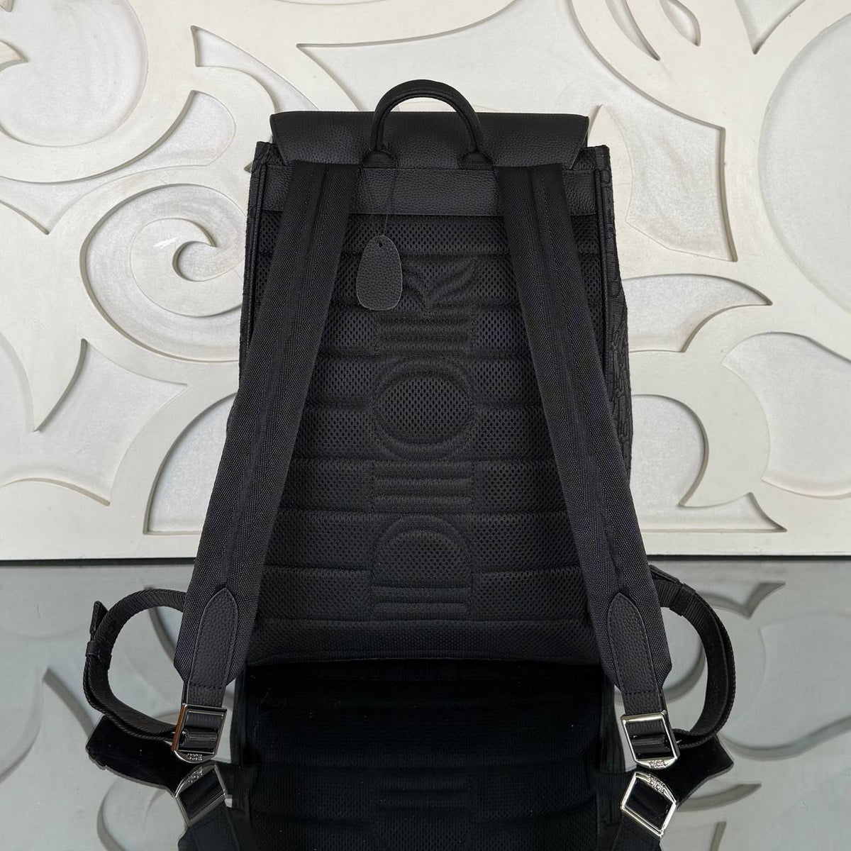 Saddle Backpack with Flap in Oblique Jacquard