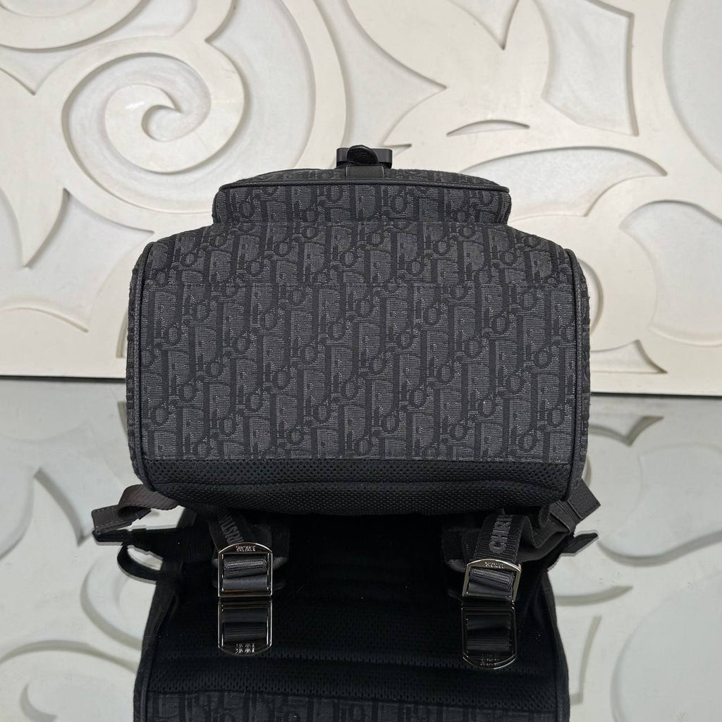 Saddle Backpack with Flap in Oblique Jacquard