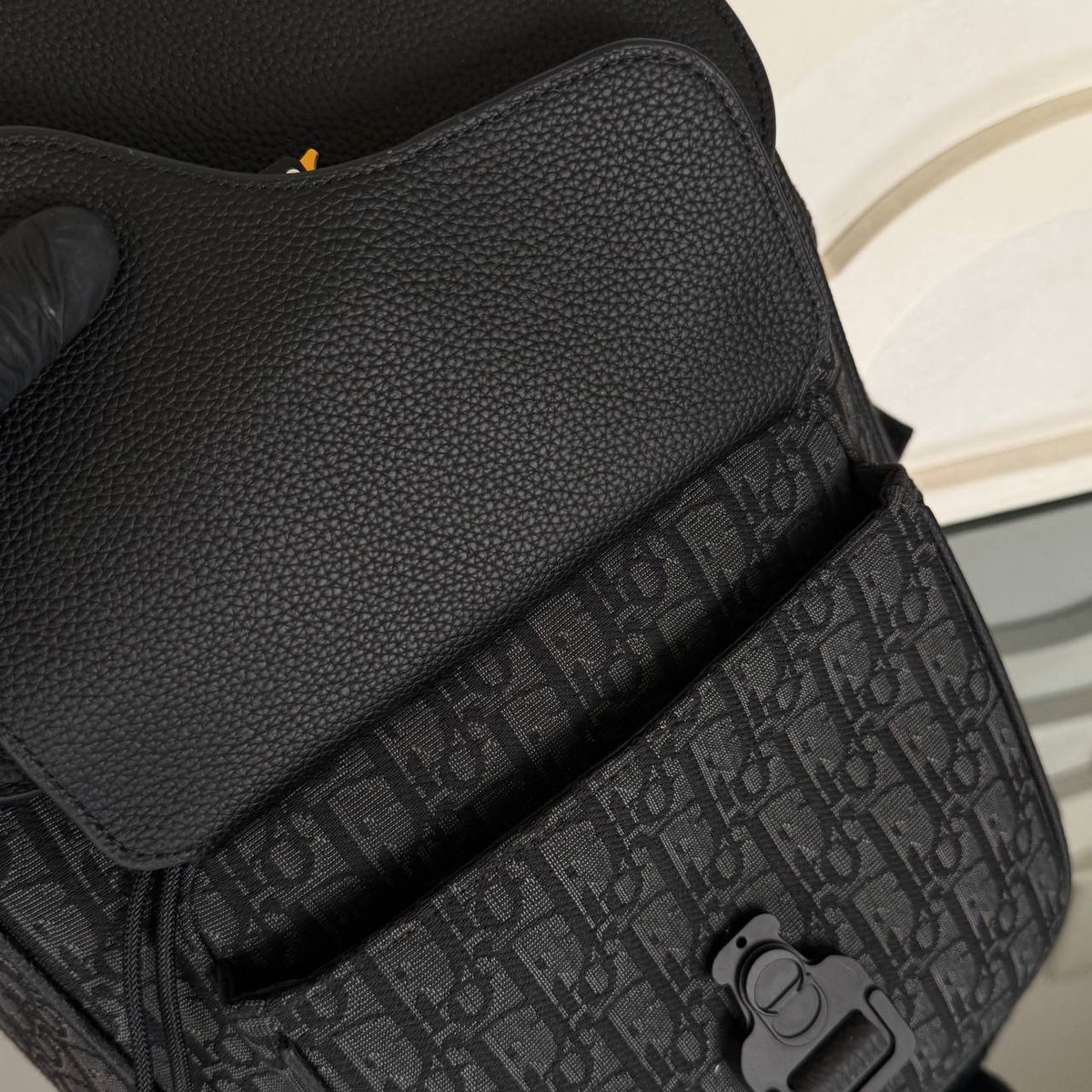 Saddle Backpack with Flap in Oblique Jacquard