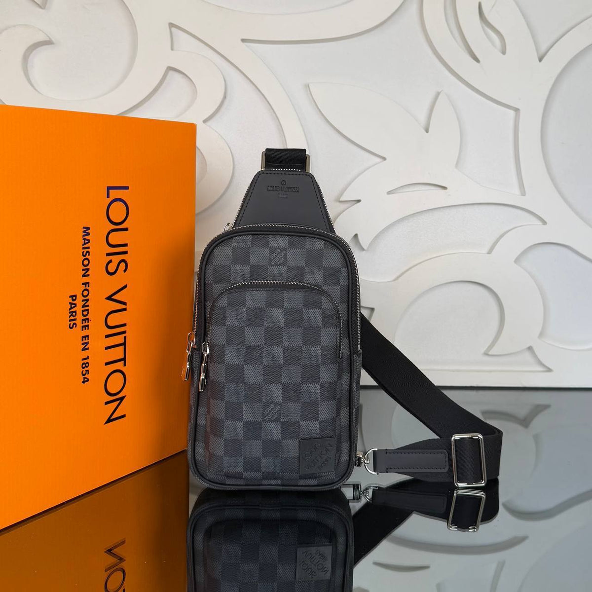 Avenue Sling Bag | Gray Check | front