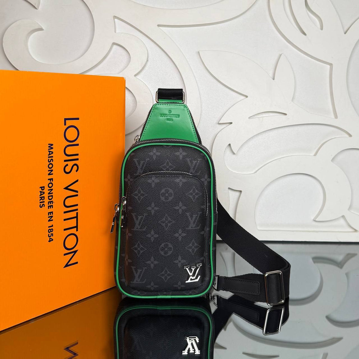Avenue Sling Bag | Black Green | front