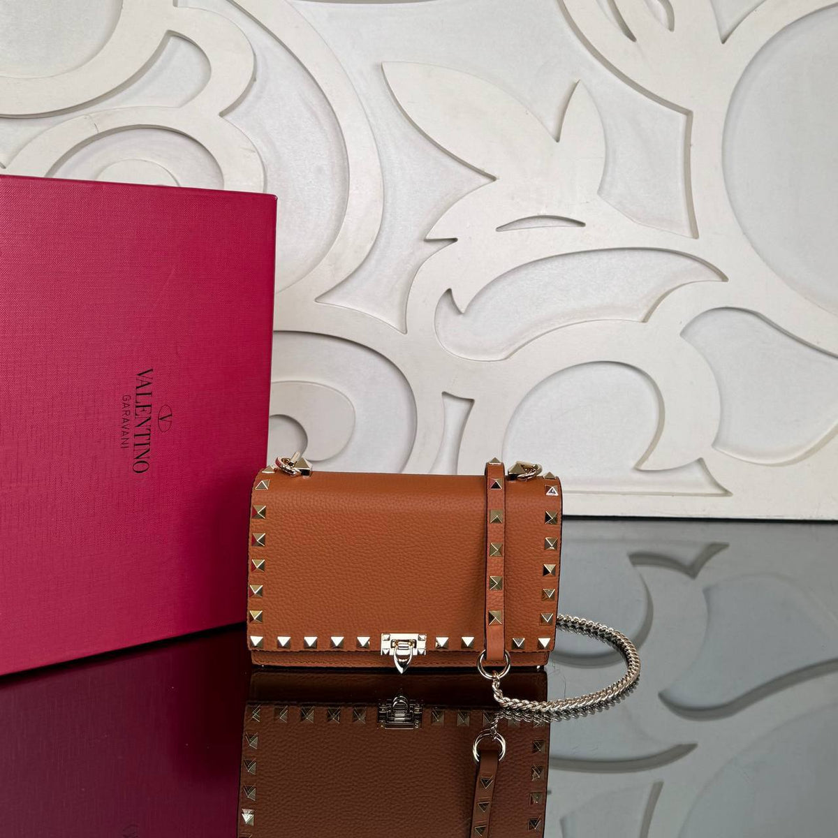Rockstud Mini Flap Bag | Tan | front