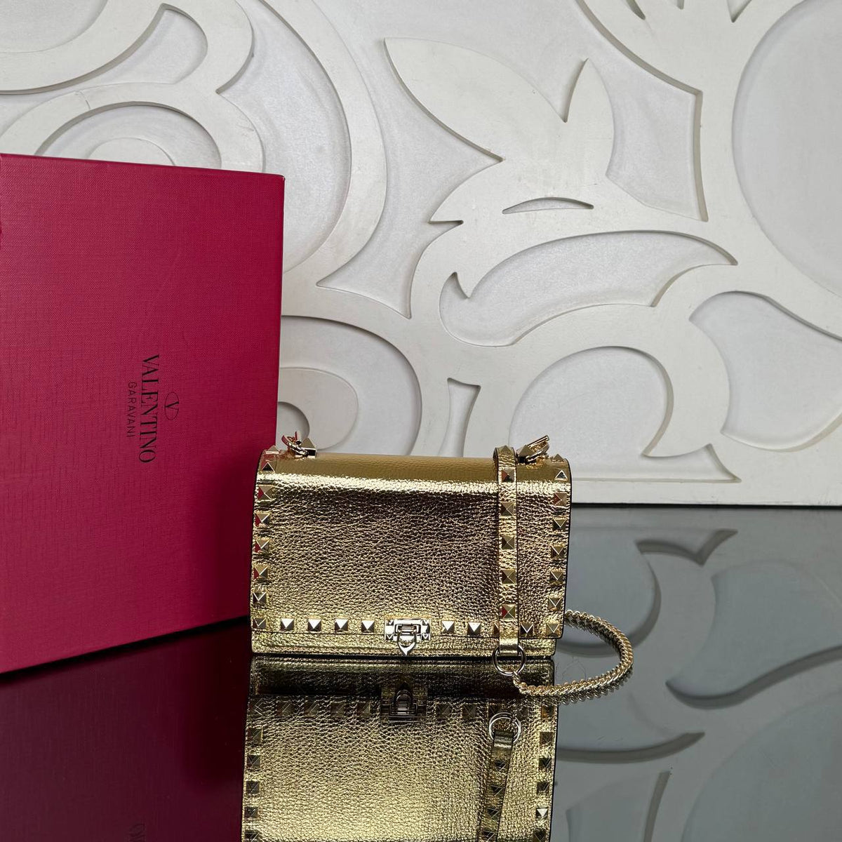 Rockstud Mini Flap Bag | Gold | front