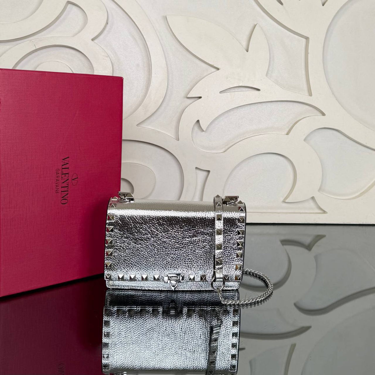 Rockstud Mini Flap Bag | Silver | front