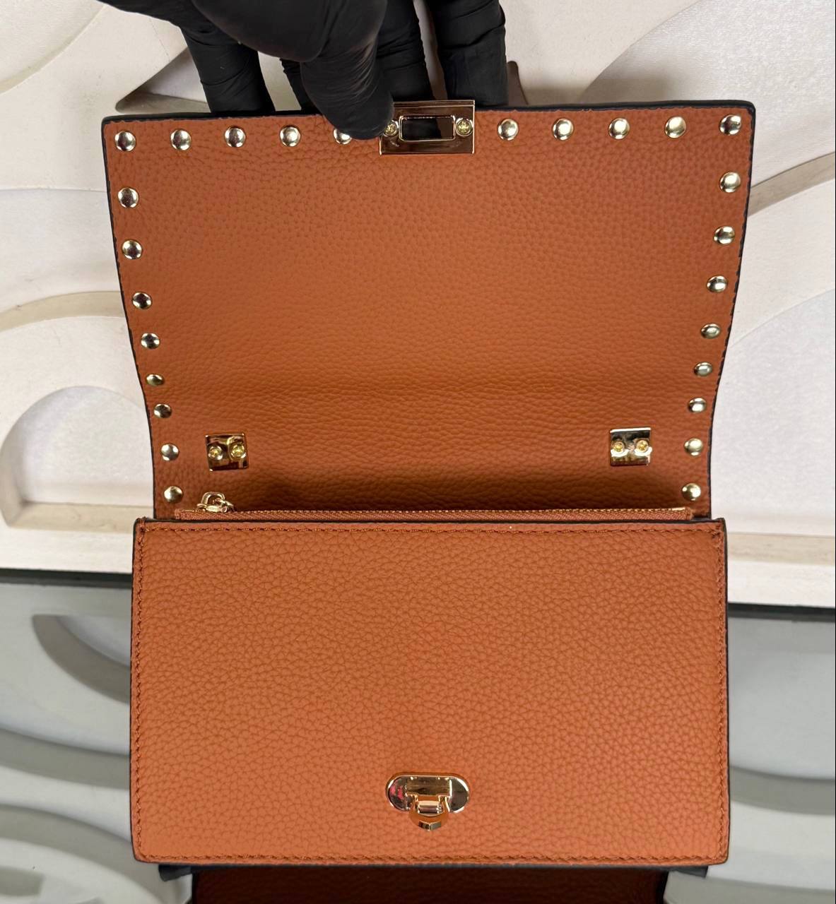 Rockstud Mini Flap Bag | Tan | interior