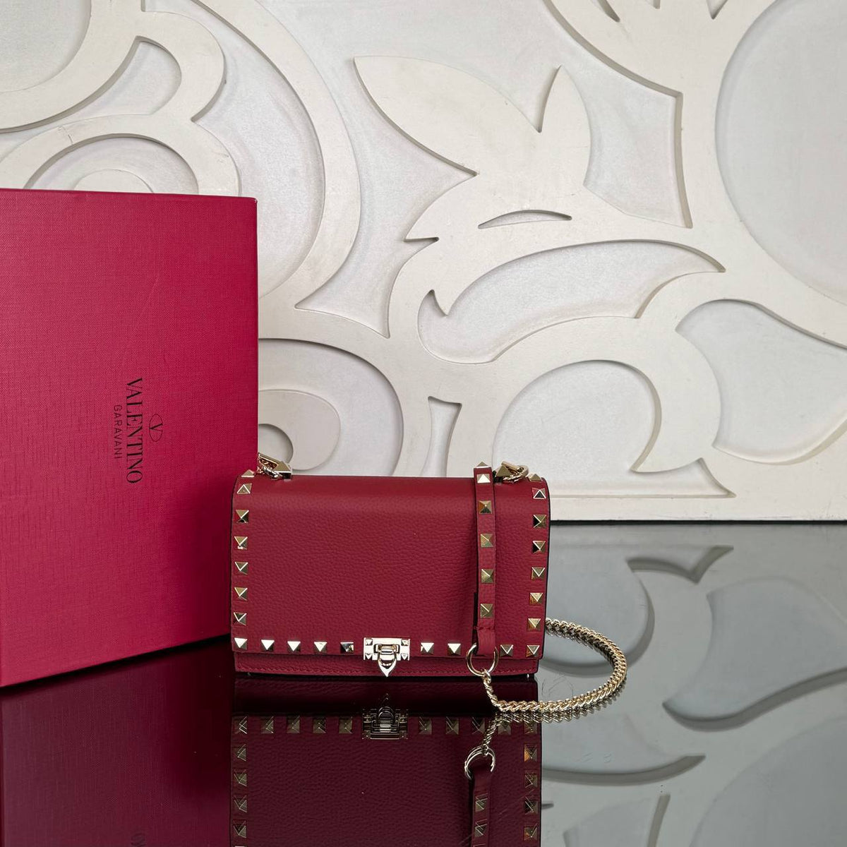 Rockstud Mini Flap Bag | Burgundy | front