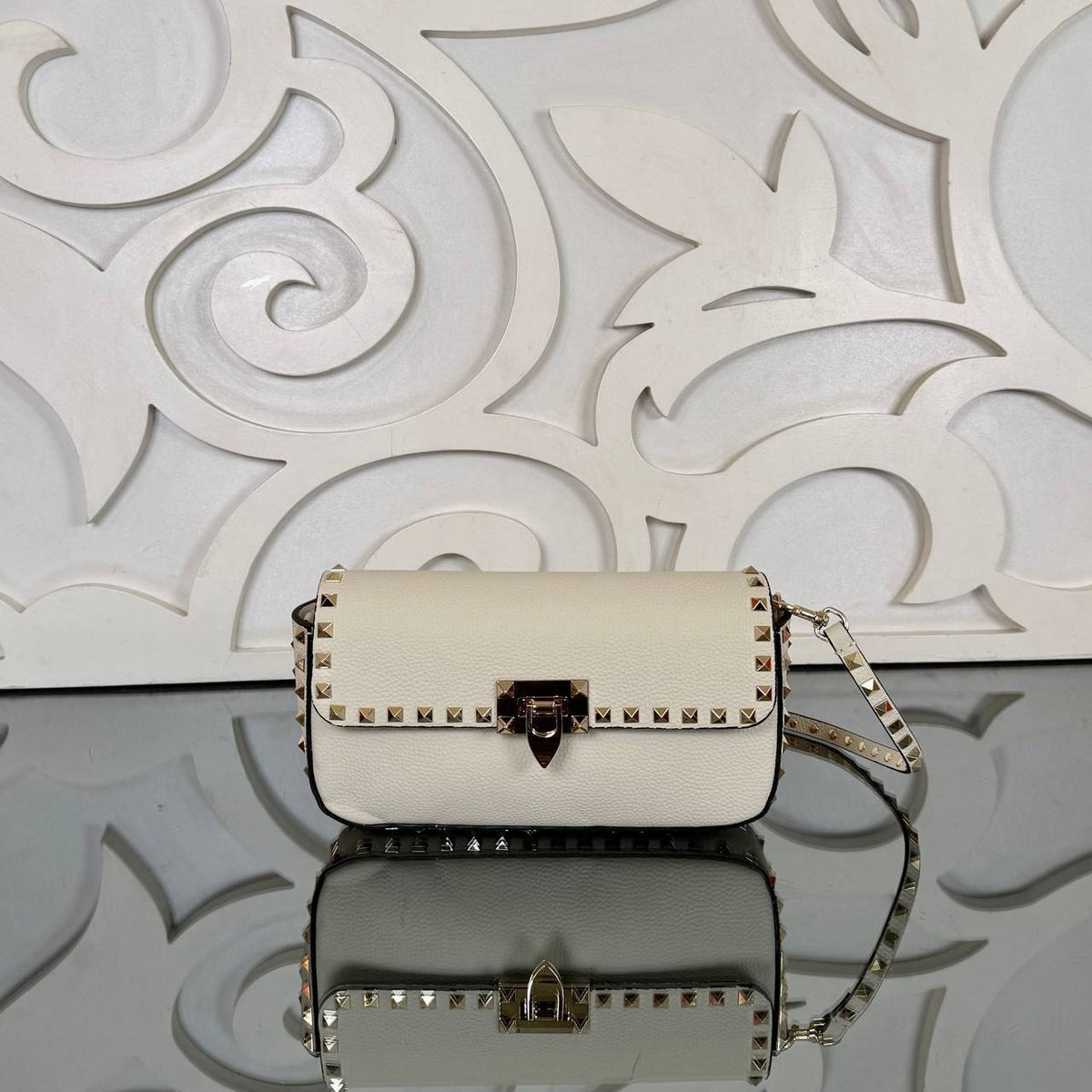Rockstud Small Flap Bag | Ivory | front view
