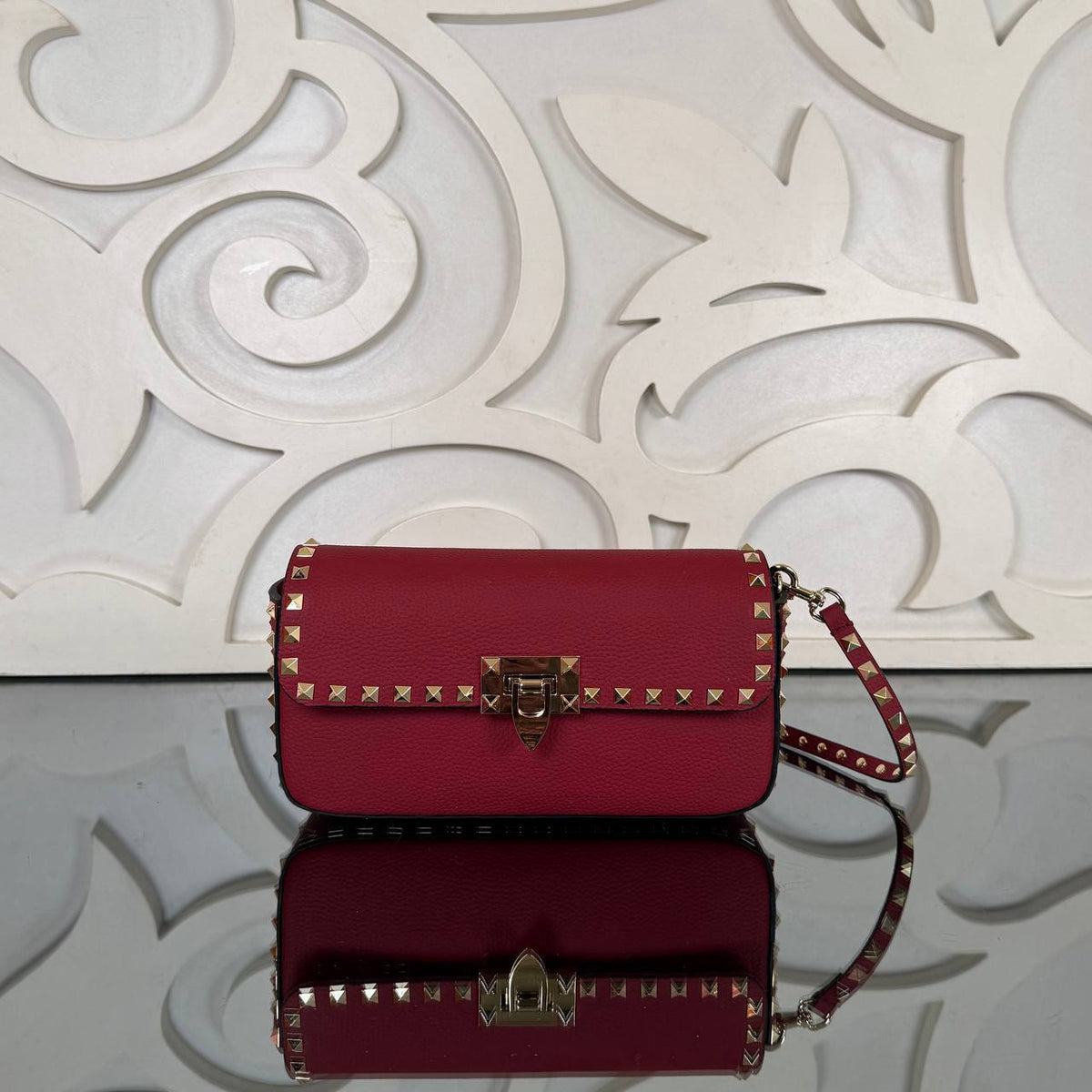Rockstud Small Flap Bag | Red | front view