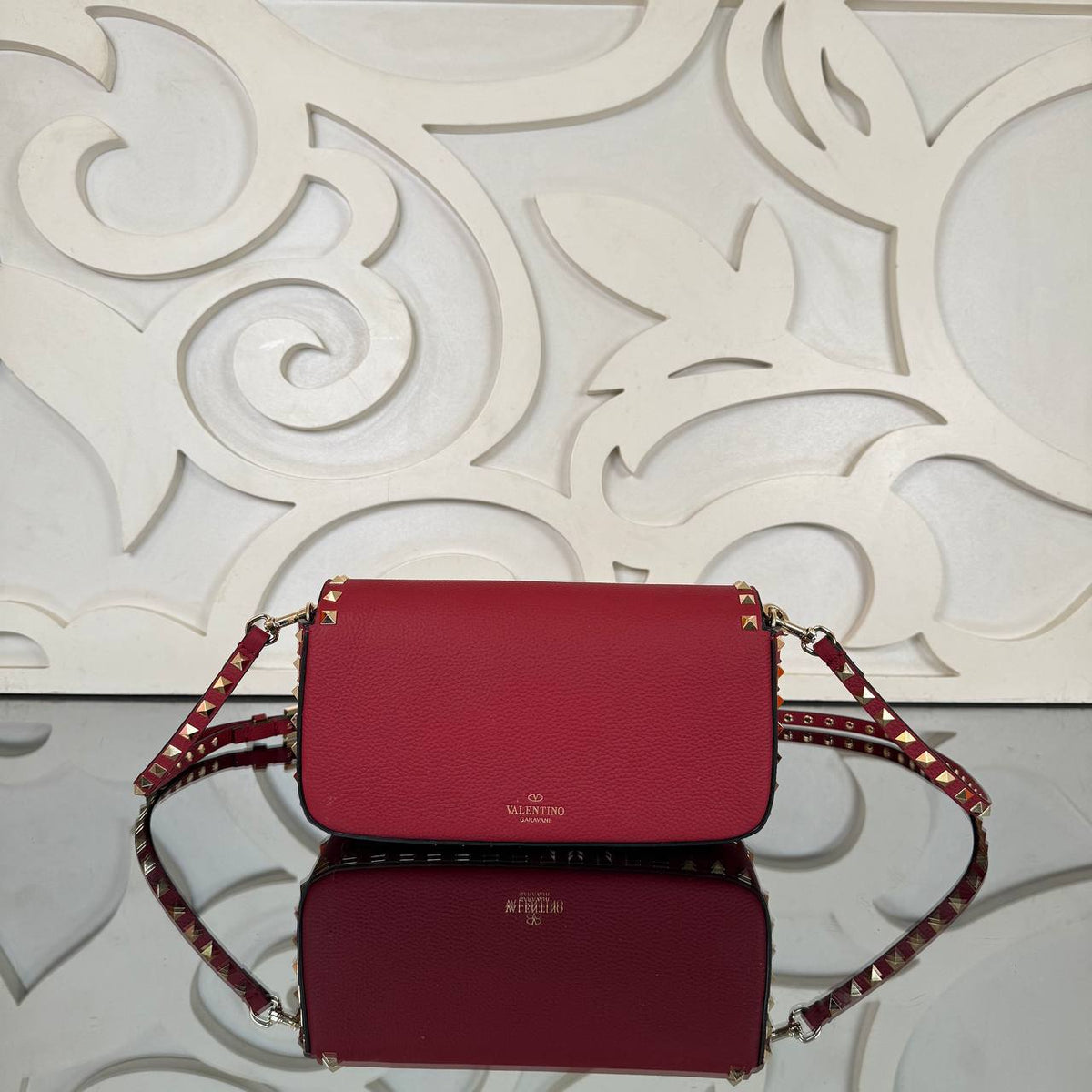 Rockstud Small Flap Bag | Red | back view
