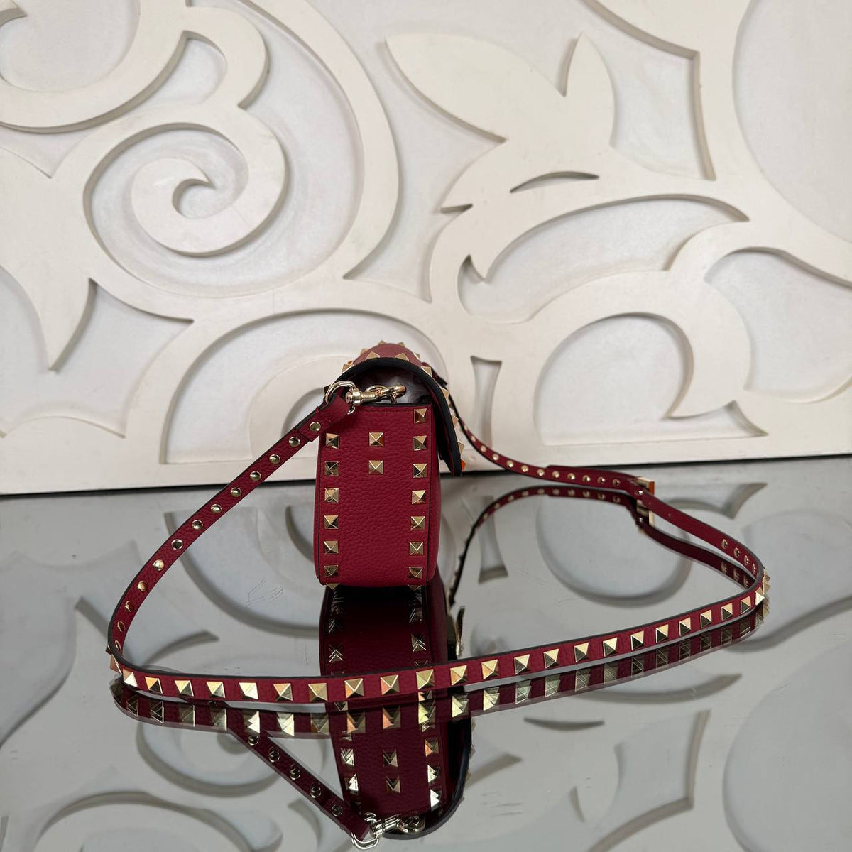 Rockstud Small Flap Bag | Red | side view