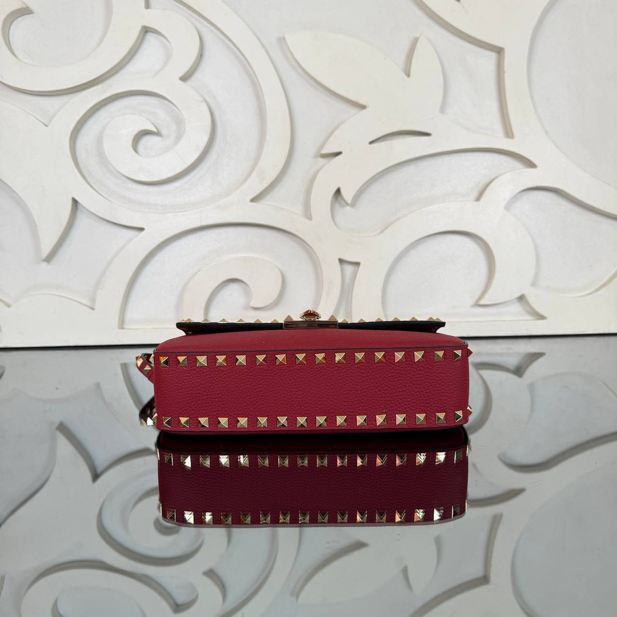 Rockstud Small Flap Bag | Red | bottom view